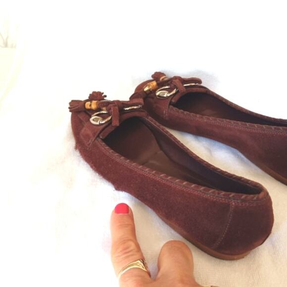 Gucci Horsebit Loafers Sz 6.5 B Suede Leather Bamboo Tassel Glam Italy has Flaw - Picture 7 of 14